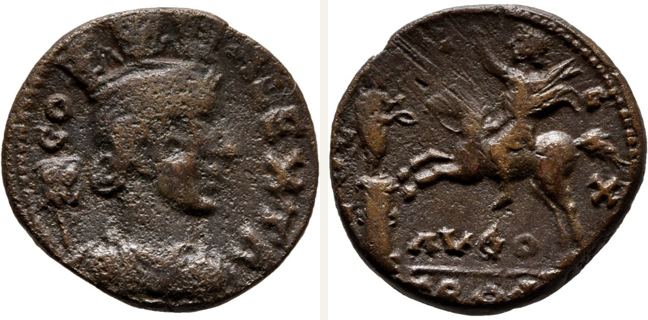 Alexandria Troas, bronze coin — Statue of Apollo Smintheus (CN type 24133)