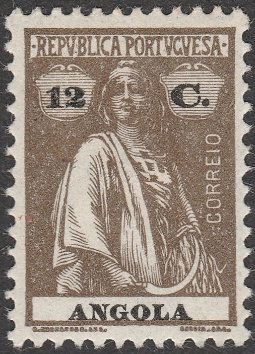 Photograph of a stamp from this issue (Wikimedia Commons file “Stamp of Angola - 1922 - Colnect 190038 - Ceres.jpeg”). The paper, perforation or watermark variety shown cannot be confirmed from the photograph.