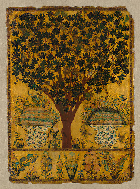 Book Cover with Tree, Birds, and Insects, Bijapur or Golconda, Deccan, India, ca. 1700