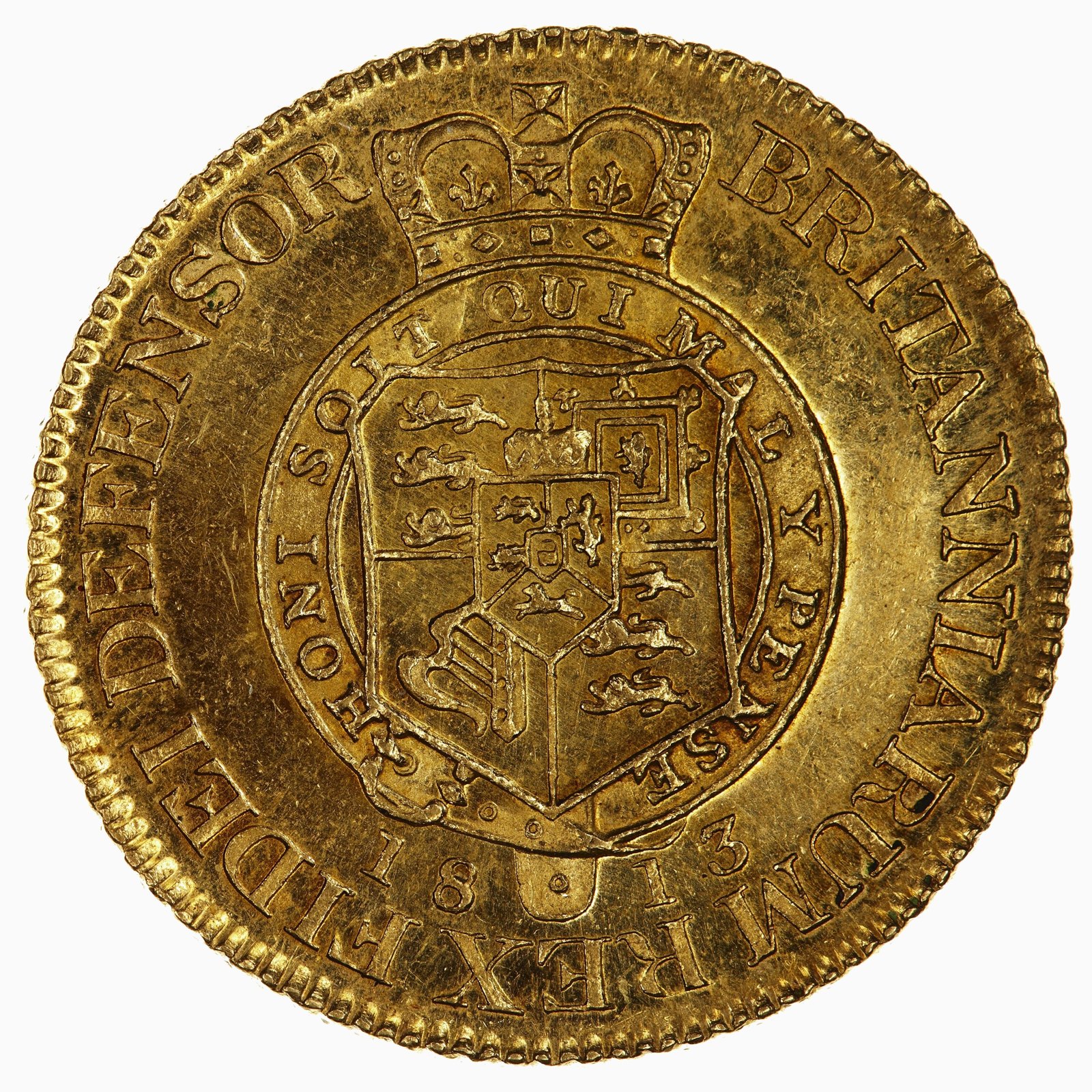 Coin, 1 Guinea, George III, Great Britain, 1813 — museum object NU 32586