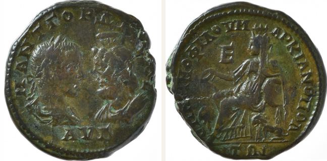 Markianopolis, Gordian III., bronze coin — Turreted Cybele enthroned left (CN type 22474)