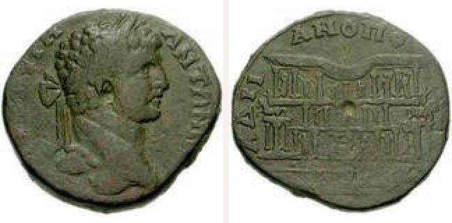 Hadrianopolis, Caracalla, 4 unit — Nymphaeum with statues and arcades (CN type 20227)