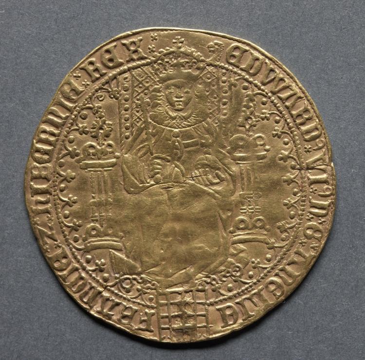 Sovereign of Thirty Shillings: Edward VI Enthroned (obverse), 1550–1553 (Cleveland Museum of Art 1969.177.a)