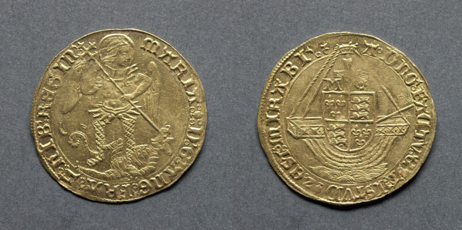 Angel: An Angel Slaying a Dragon (obverse); Ship with Shield of Arms (reverse), 1553–54 (Cleveland Museum of Art 1969.180)