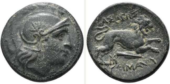 Uncertain mint, Lysimachos, bronze coin — Lion leaping right (CN type 13049)