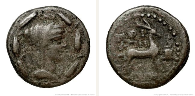 Priapos, bronze coin — Hind standing right (CN type 19736)