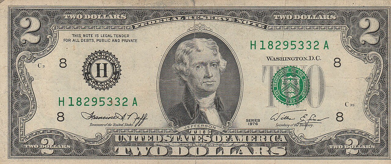 United States two-dollar bill obverse (1976).
