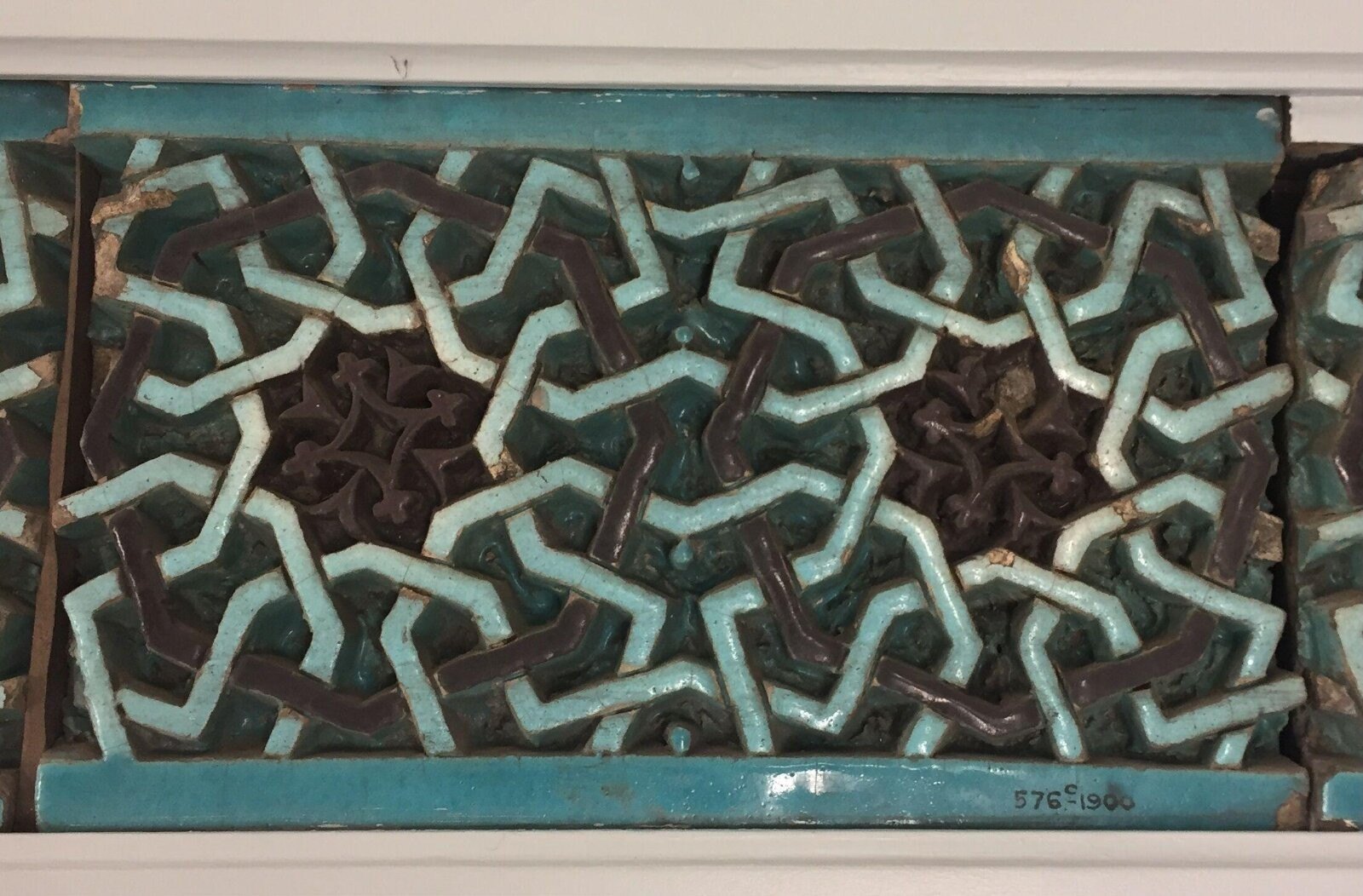 Tile panel, earthenware, Bukhara, 1358 — museum object 576 to E-1900
