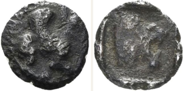 Assos, Trihemiobol (1 1/2 obol) — Head of lion (CN type 20779)