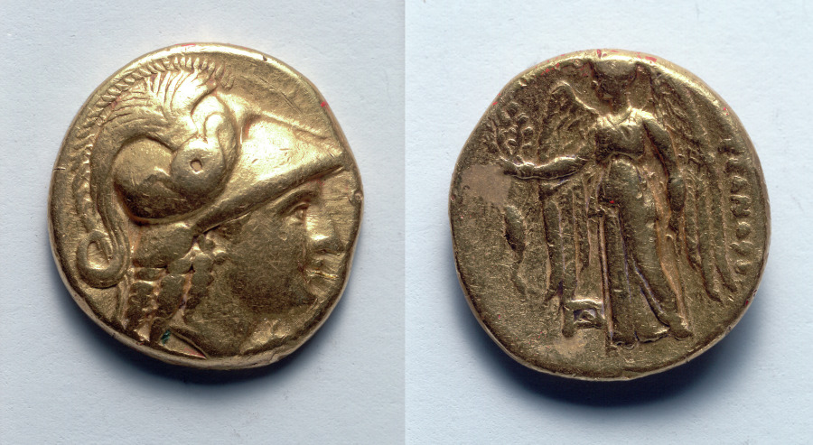 Stater: Head of Athena (obverse); Nike (reverse), 336–323 BCE (Cleveland Museum of Art 1938.427)