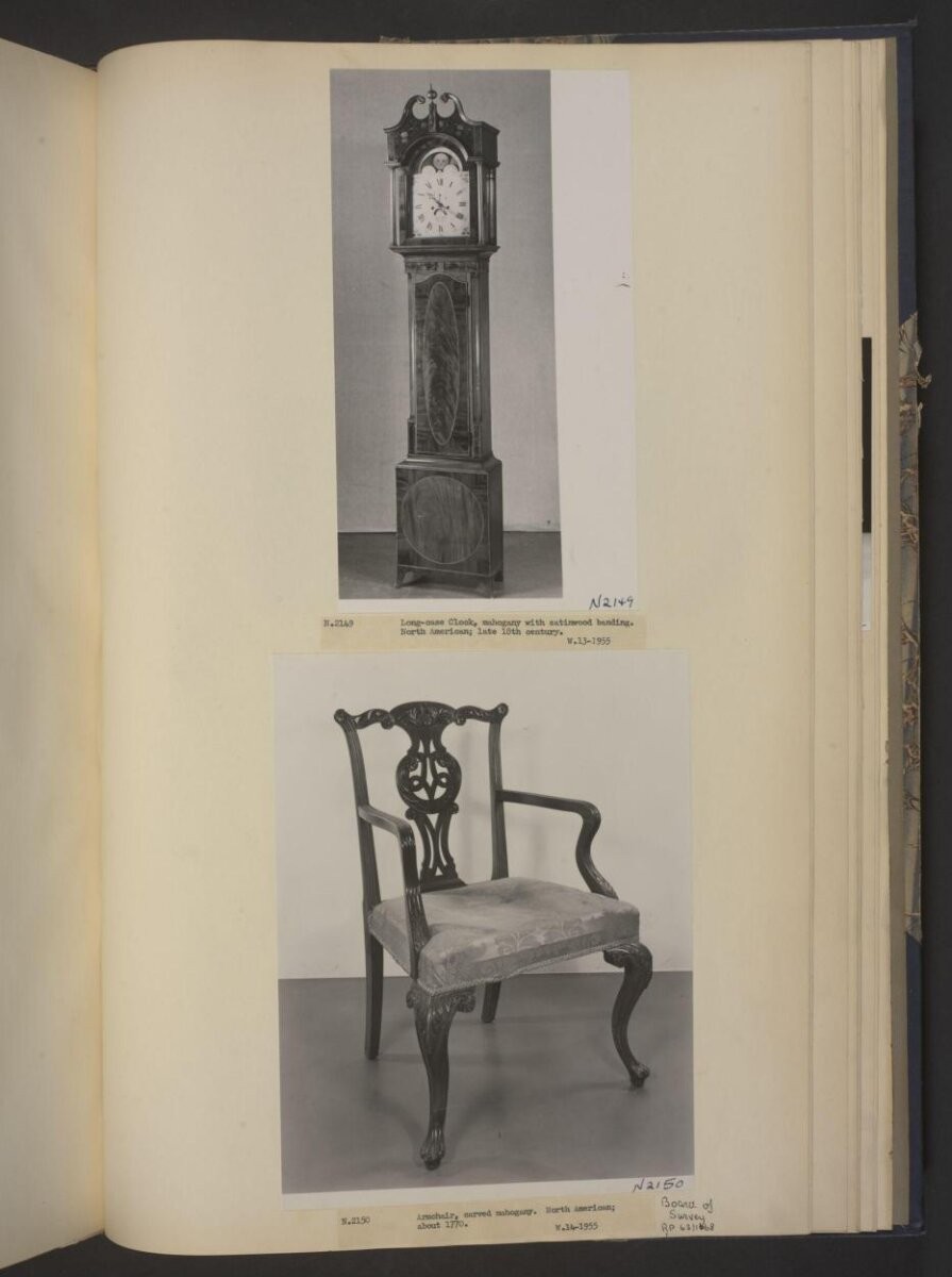 A longcase clock, the case veneered in mahogany with stringing of satinwood, with an oval panel in the door and a circular panel on the base, the arched dial painted, the cresting of the hood also painted with flowers.