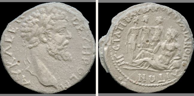 Traianopolis, Septimius Severus, 5 unit — The three Charites standing facing (CN type 2653)