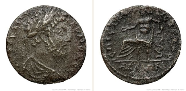 Assos, Commodus, bronze coin — Asclepius enthroned left (CN type 18931)