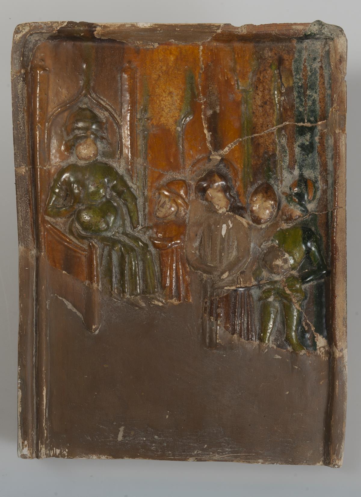 Plaque stove tile with semi-cylindrical foot