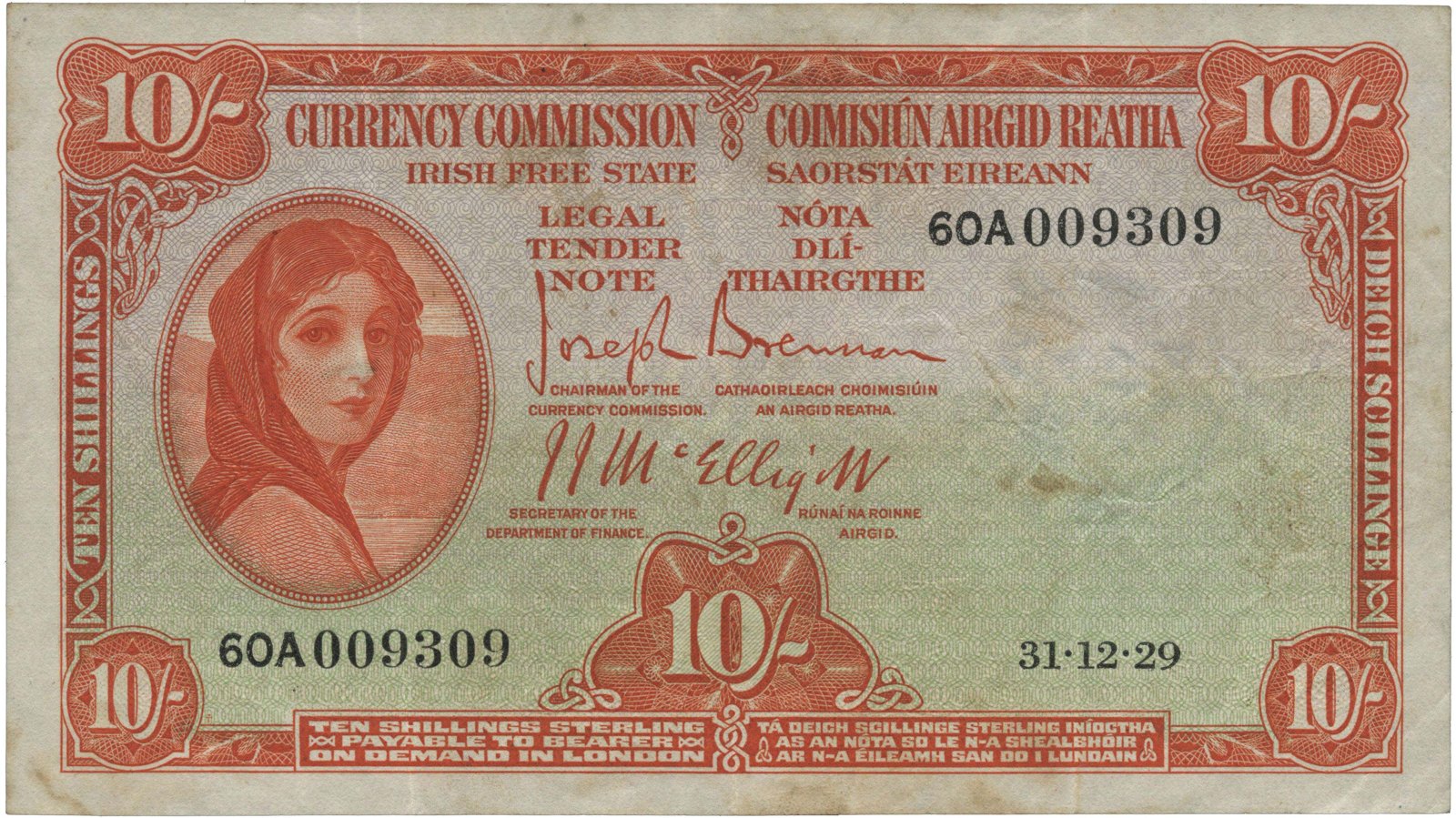 Obverse of 10 Shillings (10 Scillinge) (1928–1937), Pick 1A