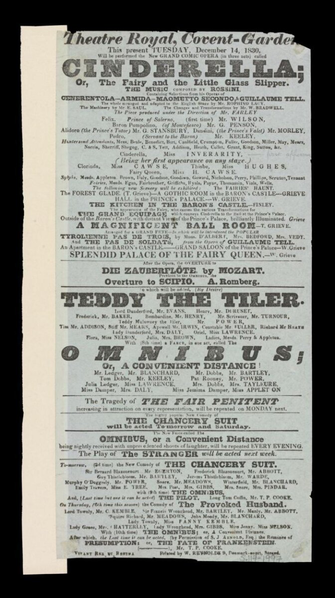 Playbill — Covent Garden Theatre playbill, London, 1830