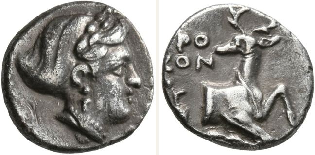 Prokonnesos, Diobol — Forepart of stag reclining right (CN type 20517)