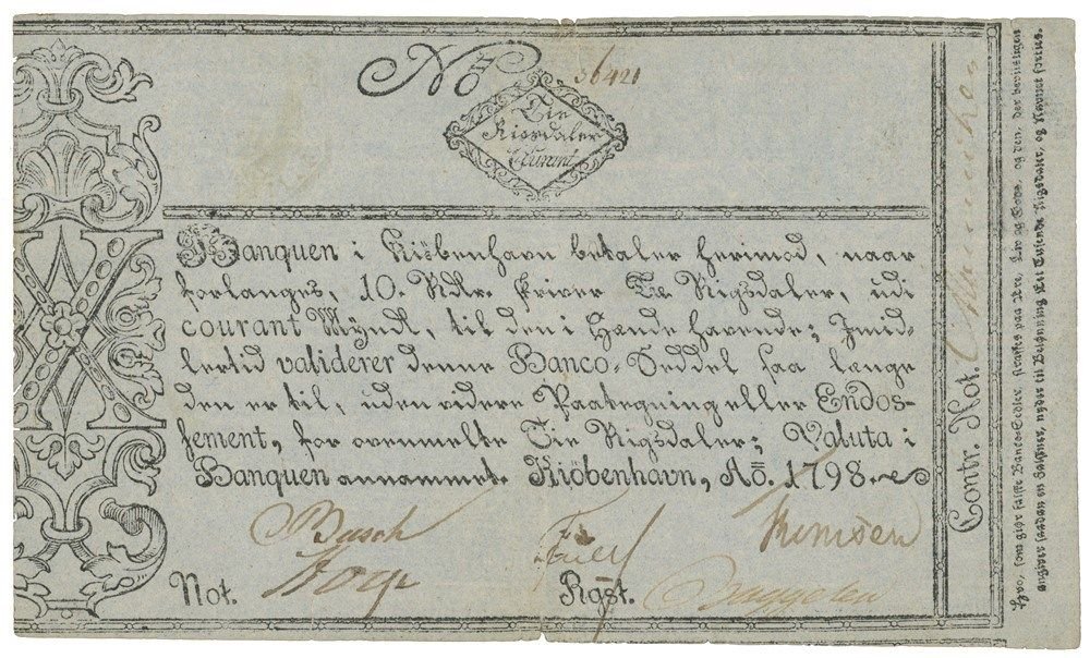 Obverse of 10 Rigsdaler Courant (1778–1798), Pick 32