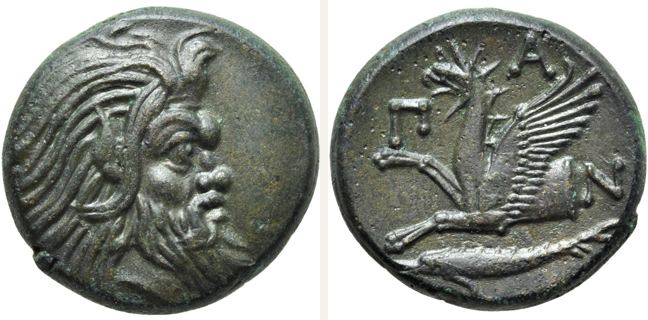 Pantikapaion, bronze coin — Forepart of griffin (CN type 21739)