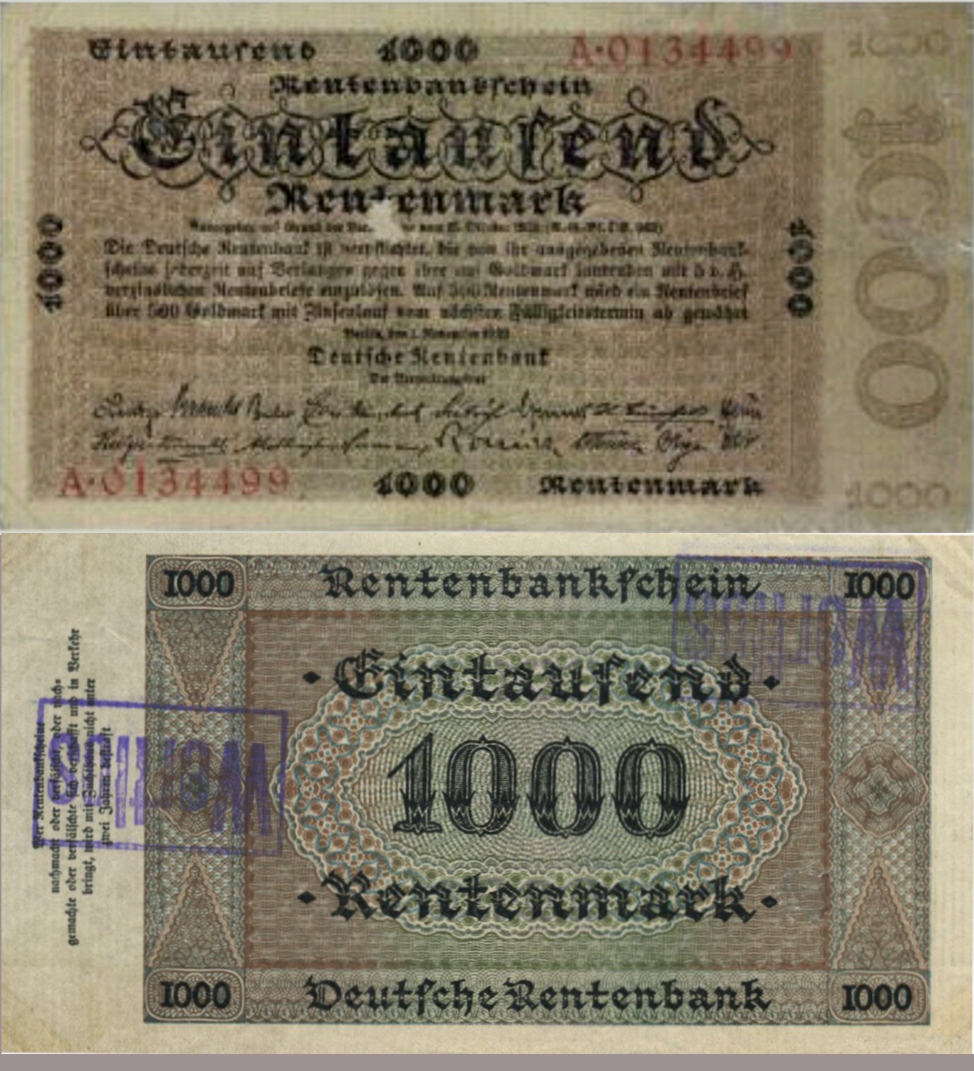 1000 Rentenmark from 1923-11-1 equivalent to 1000 trillions Papermark from inflation time