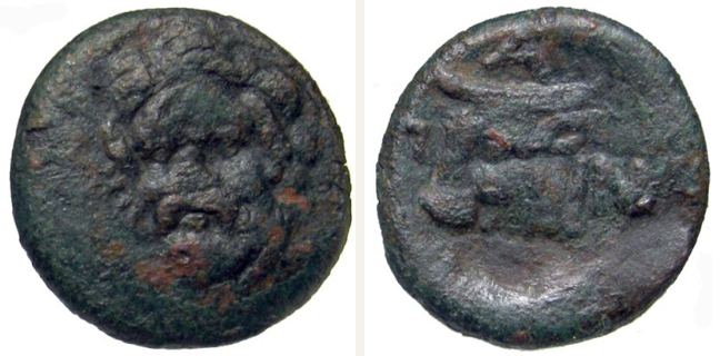 Pantikapaion, bronze coin — Head of a bull with neck left (CN type 23956)