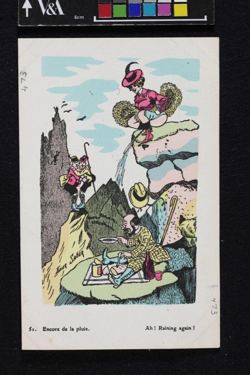 Postcard — Ah! raining again!, France, ca. 1904