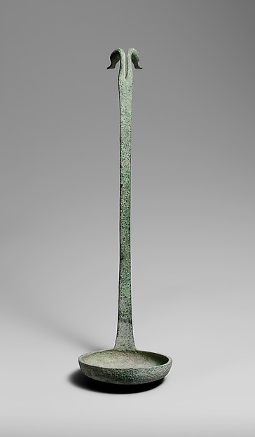 Bronze ladle terminating in two ducks' heads, Etruscan, 5th century BCE
