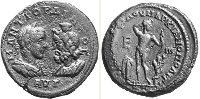 Markianopolis, Gordian III., bronze coin — Nude Apollo standing facing (CN type 22487)