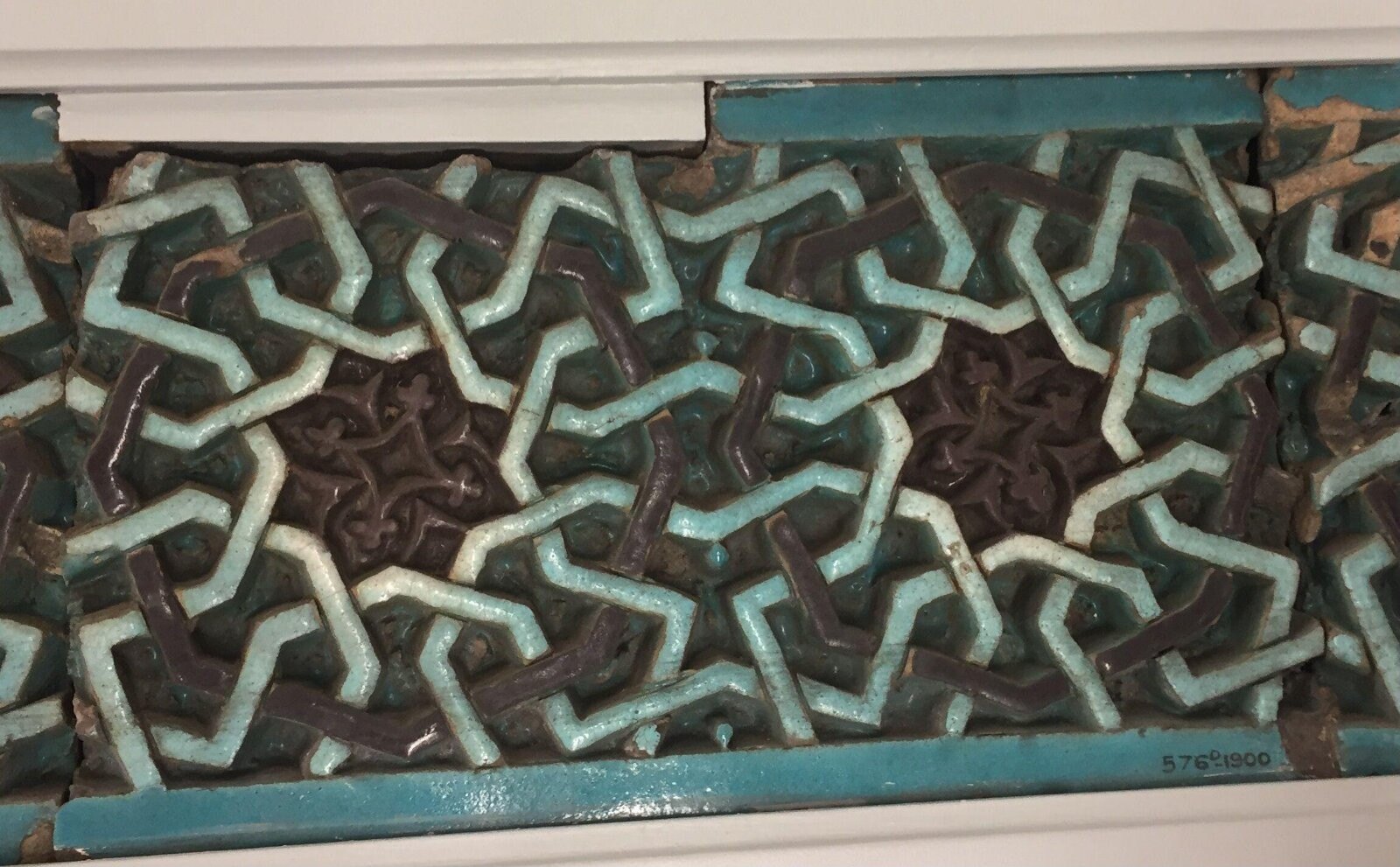 Tile panel, earthenware, Bukhara, 1358 — museum object 576 to E-1900