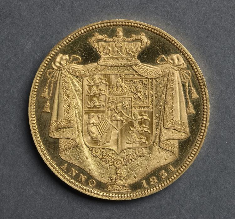 Two Pound Piece: Crowned and Heavily Mantled Shield of Arms (reverse), 1831 (Cleveland Museum of Art 1969.216.b)