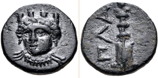 Plakia, bronze coin — Rudder (CN type 21357)