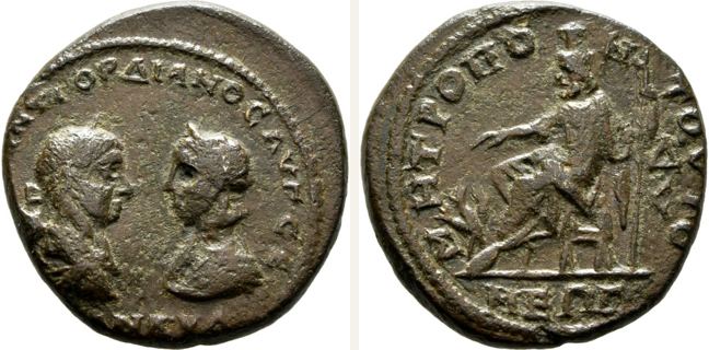 Tomis, Gordian III., 4 unit — Hades-Serapis seated left on throne (CN type 16330)