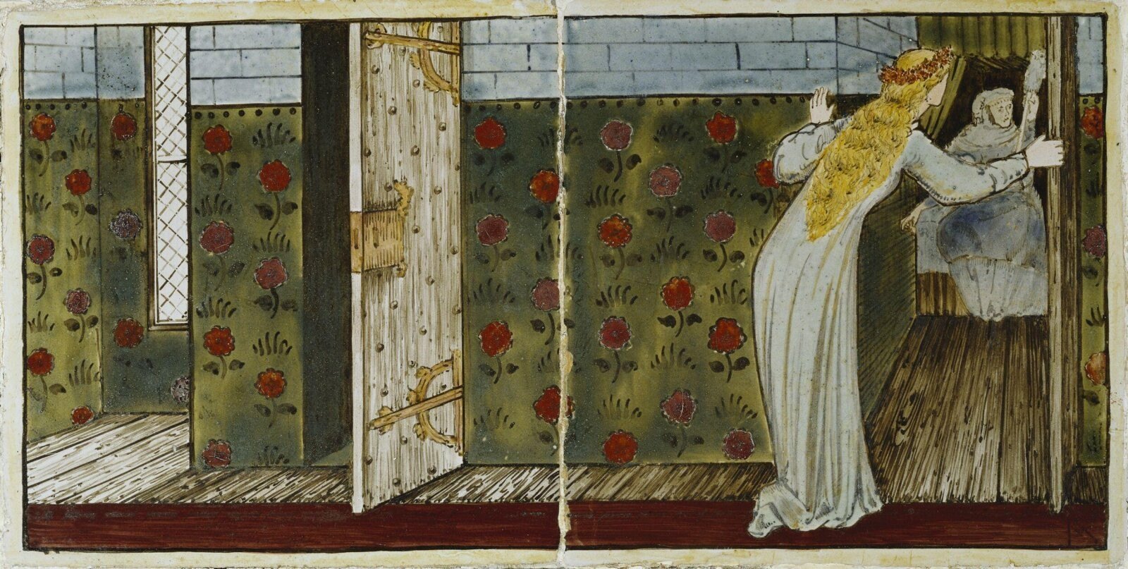 Tile panel, hand-painted tin-glazed earthenware, England, 1862-1865 — museum object CIRC.520-1953