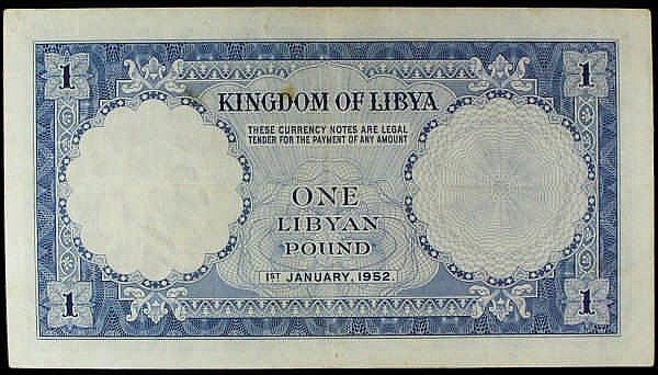 Auction photograph of an example of Pick 16 (World Banknotes: Libya One Pound 1952 Pick 16 c/1 007702 Fine or better, so)