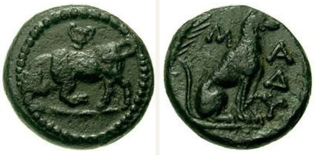 Madytos, small denomination (bronze) — Dog seated right (CN type 20008)