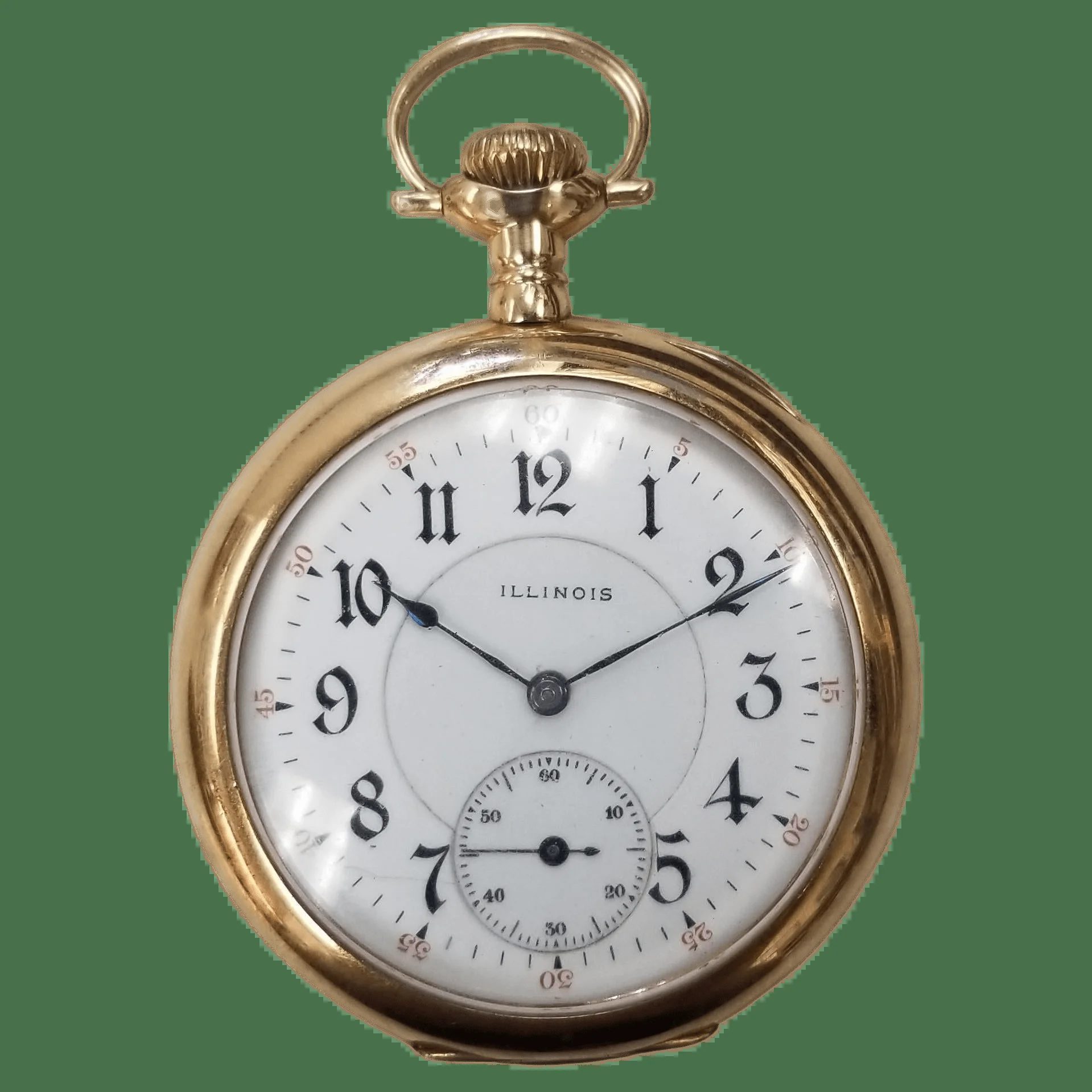 14k Yellow Gold Illinois Hand Engraved Pocket Watch with White Dial - 1900
