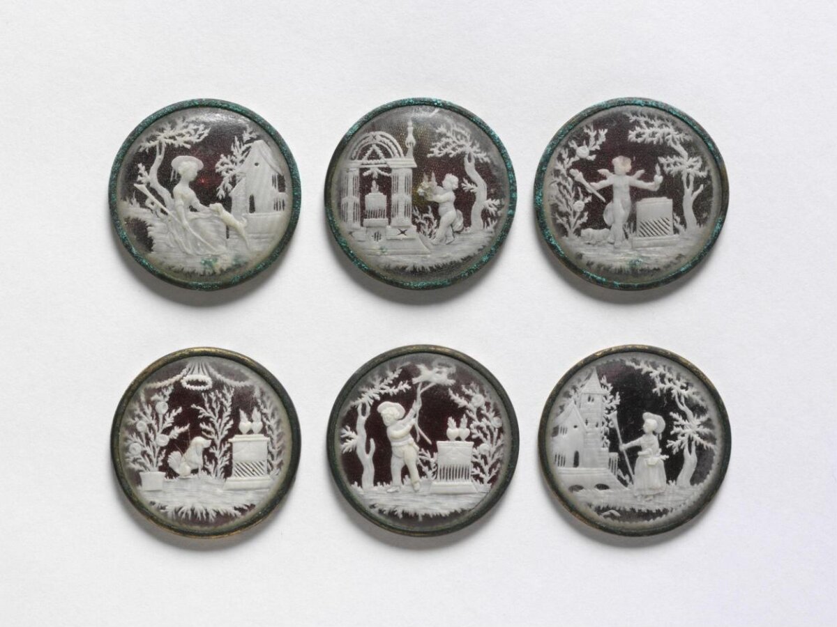 Button — Six buttons with pastoral scenes, Dieppe, ca. 1780 - ca. 1800