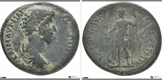 Germe, Marc Aurel, bronze coin — Dionysus standing facing (CN type 3582)
