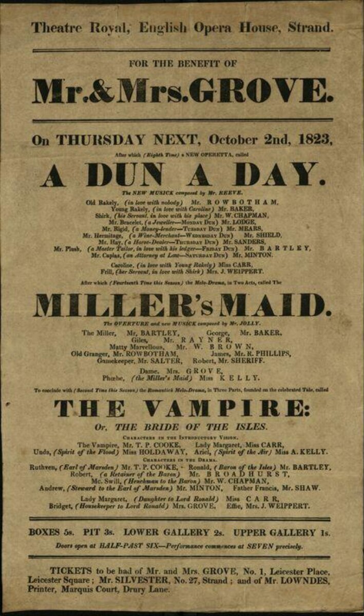 Playbill — A Dun A Day, London, 1823