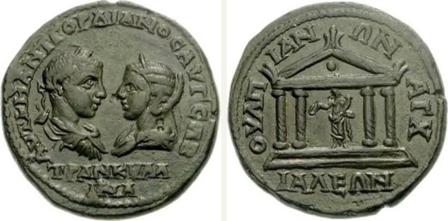Anchialos, Gordian III., 5 unit — Façade of a tetrastyle temple on double crepidoma (CN type 15013)