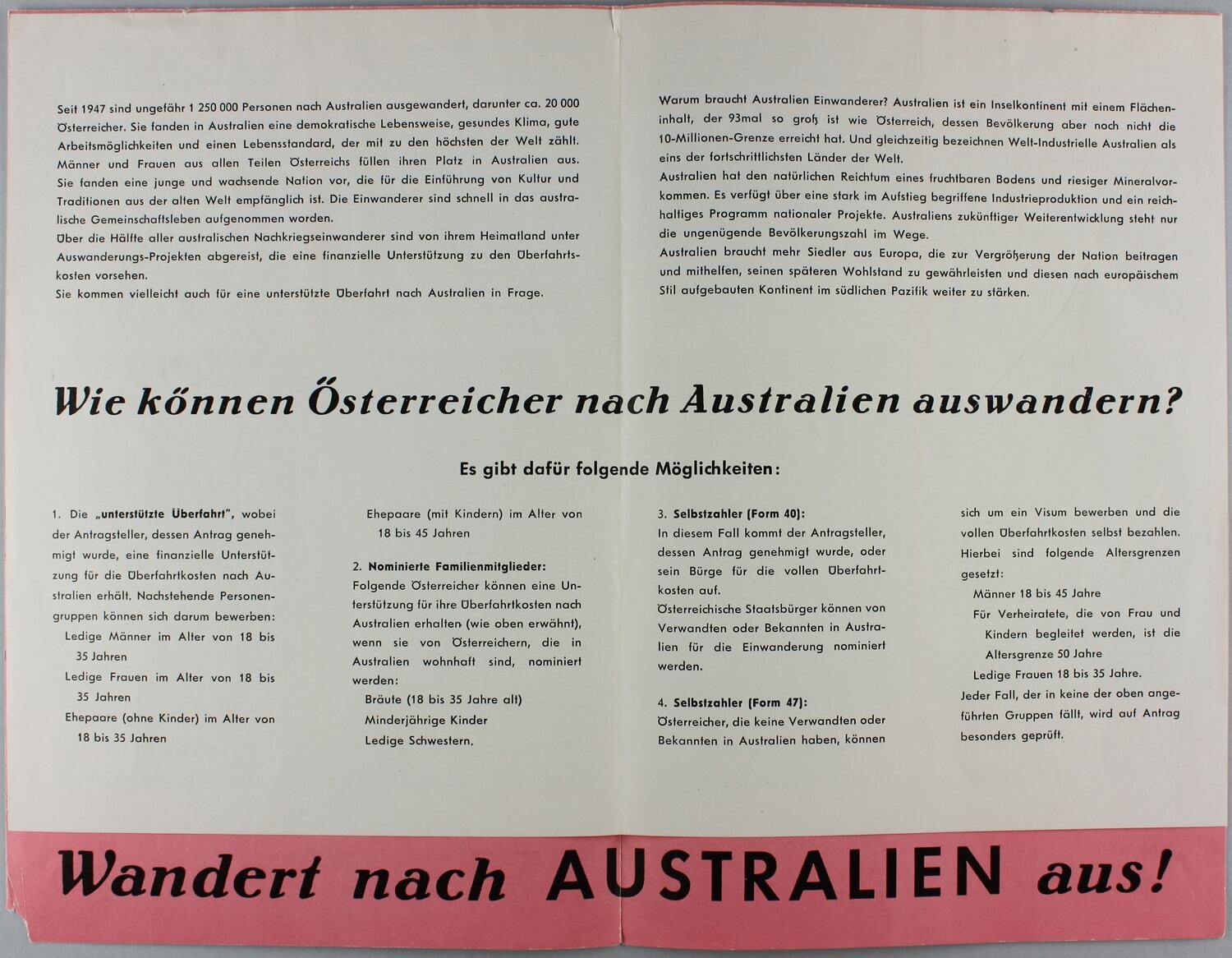 Leaflet - 'Australien Bietet ein Neues Leben', Australian Migration Mission, Austria, 1950s