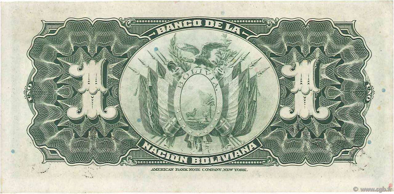 1 Boliviano, Bank of the Bolivian Nation, Bolivia, 1911 (Pick 103)