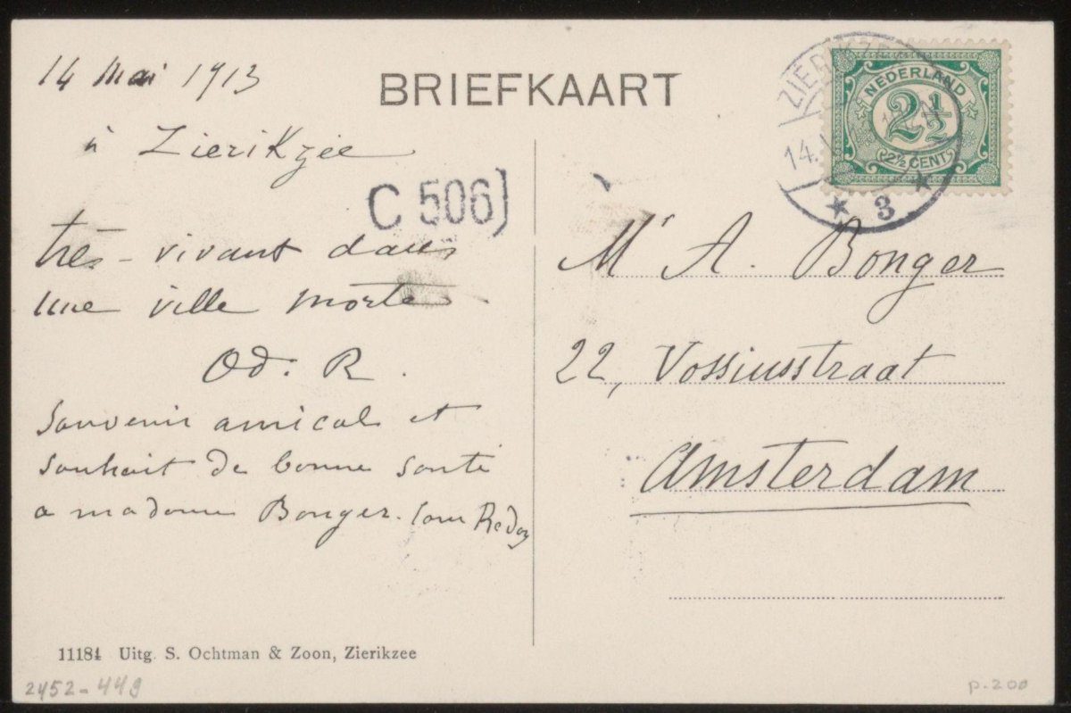 Prentbriefkaart aan Andries Bonger