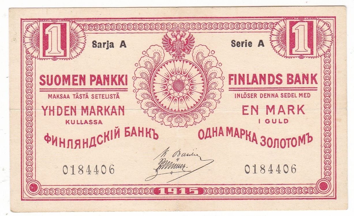 1 Markka, Bank of Finland, Finland, 1915 (Pick 16)