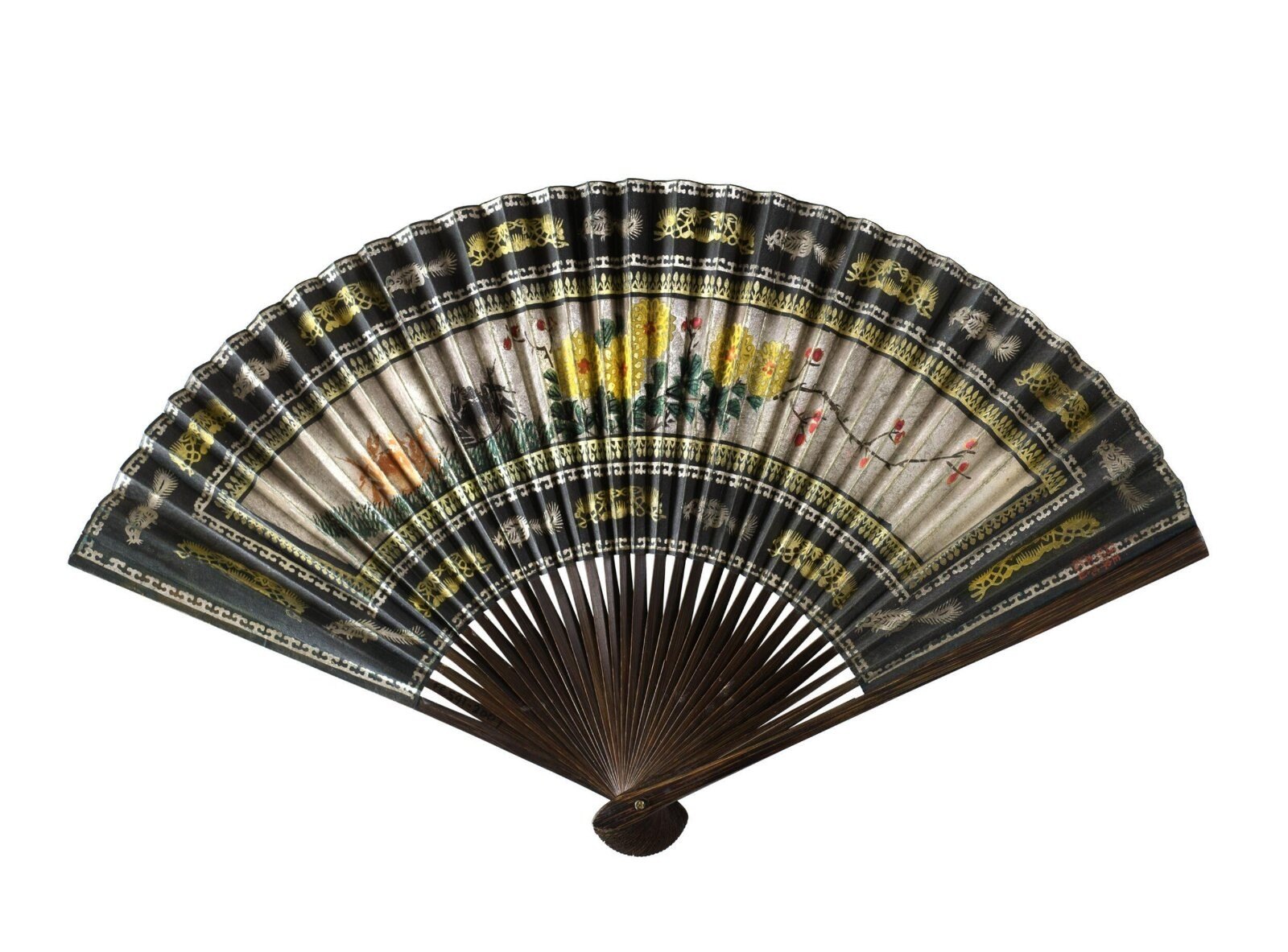 Folding fan, painted black paper and bamboo, Hangzhou, ca. 1935 — museum object FE.591-2007
