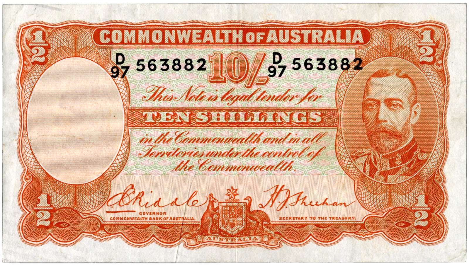 Obverse of 10 Shillings (1936–1939), Pick 21