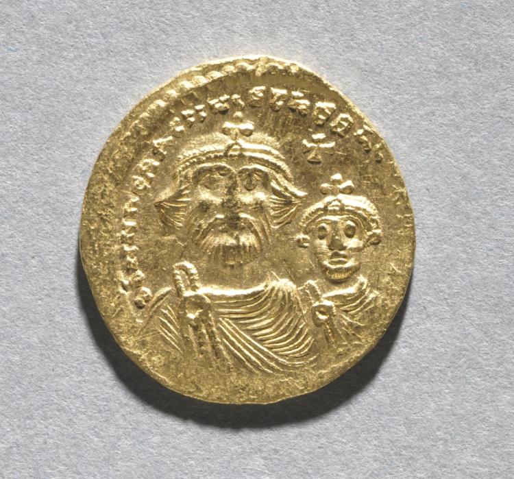 Solidus with Heraclius and his Son Heraclius Constantine (obverse), c. 616–625 (Cleveland Museum of Art 1968.56.a)