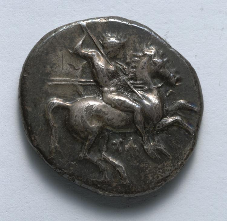 Stater: Nude Warrior on Horseback (obverse), 334–302 BCE (Cleveland Museum of Art 1916.987.a)