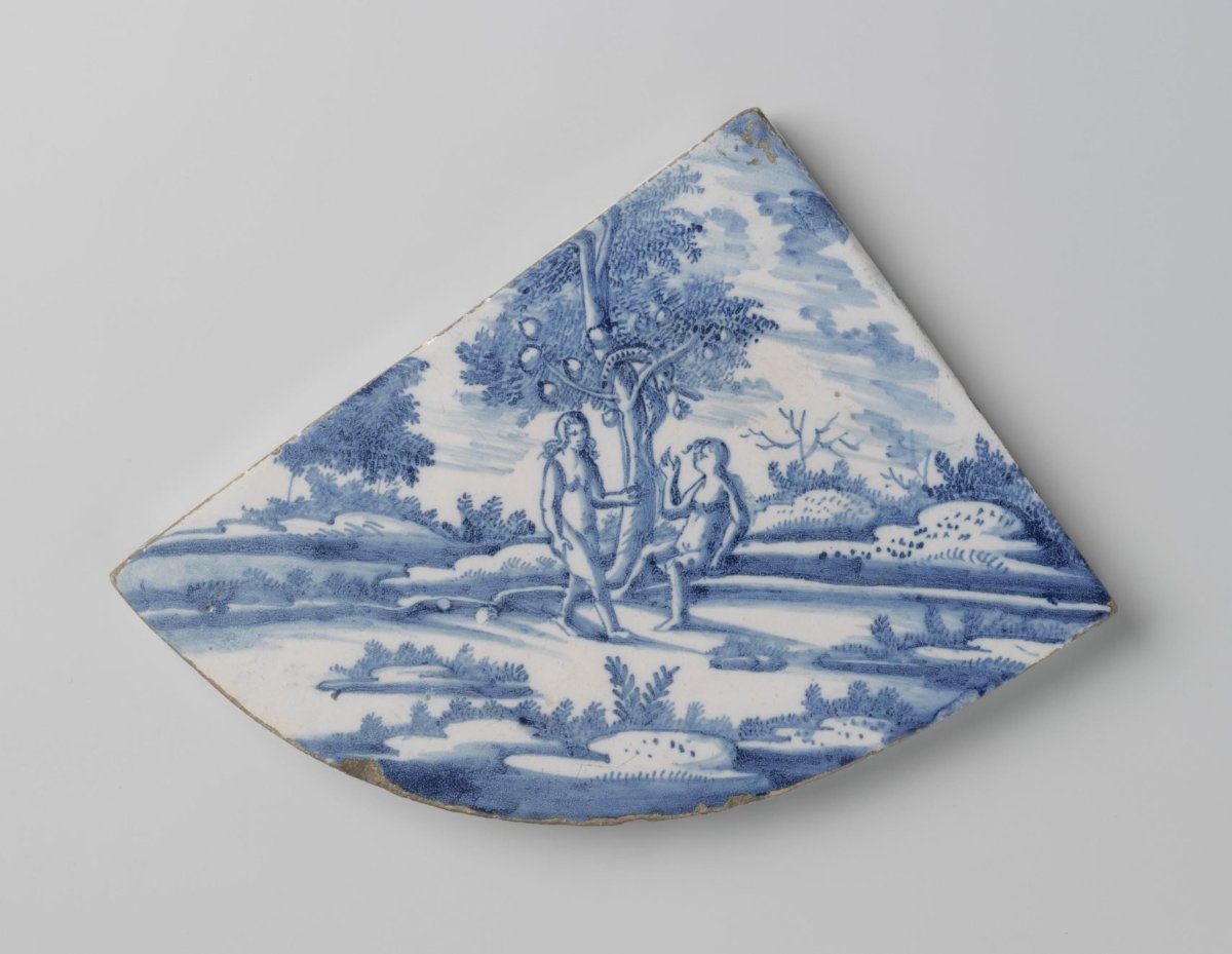 Bracket tile with depiction of Adam and Eve in Paradise