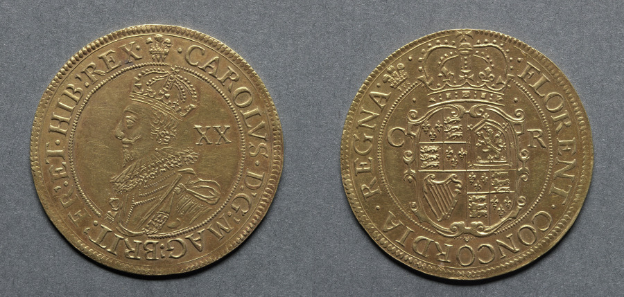Unite: Charles I (obverse); Crowned Shield (reverse), 1630–1631 (Cleveland Museum of Art 1969.193)